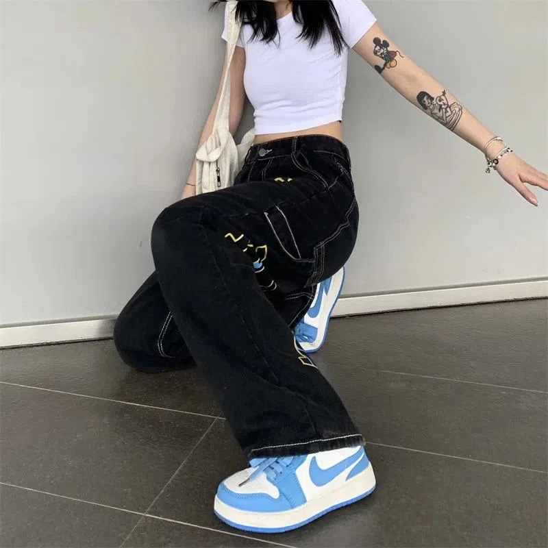 New Y2k Retro Printing Alphabet Men'S Jeans Printing American Straight Casual Jeans Men And Women Hip-Hop Trend Loose Trousers