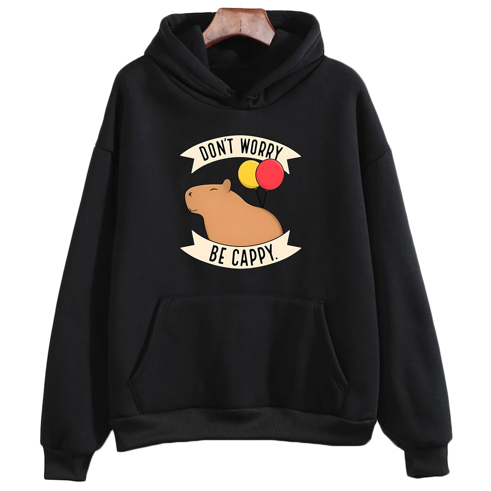 Funny Animals Capybara Hoodie Don't Worry Be Cappy Letter Print Sweatshirt Women Men Cartoon Hooded Pullover Fashion Outerwear