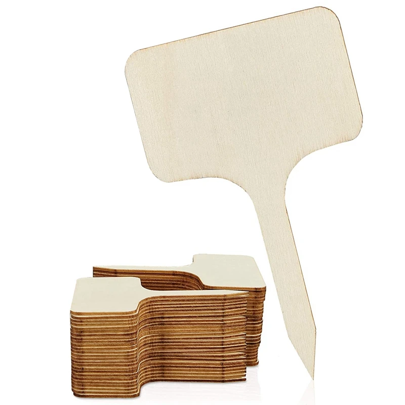 

100Pcs Wood Plant Labels, T-Type Wooden Plant Sign Tags Garden Markers For Seed Potted Herbs Flowers (6 X 10 Cm)