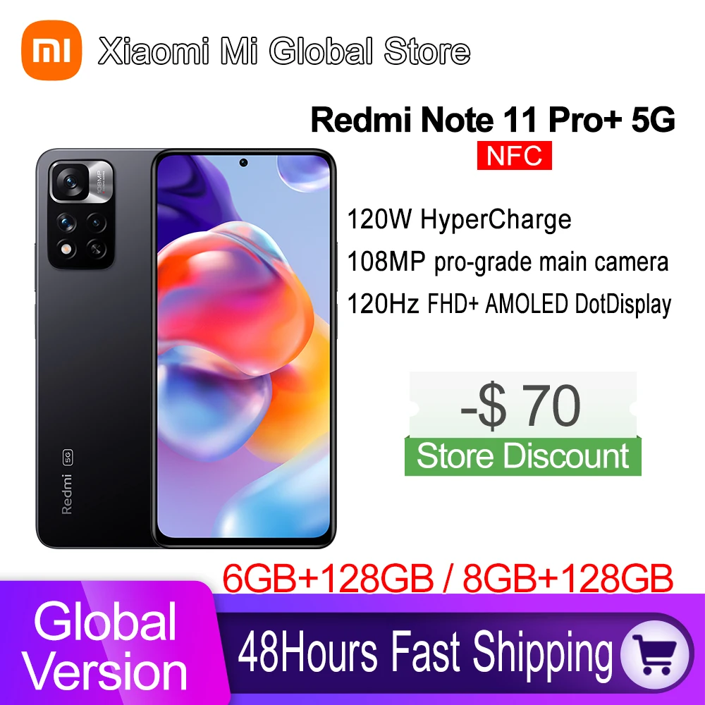 Global Version Xiaomi Redmi Note 11 Pro+ 5G Plus Smartphone 120W HyperCharge Dimensity 920 120Hz AMOLED DotDisplay 108MP Camera