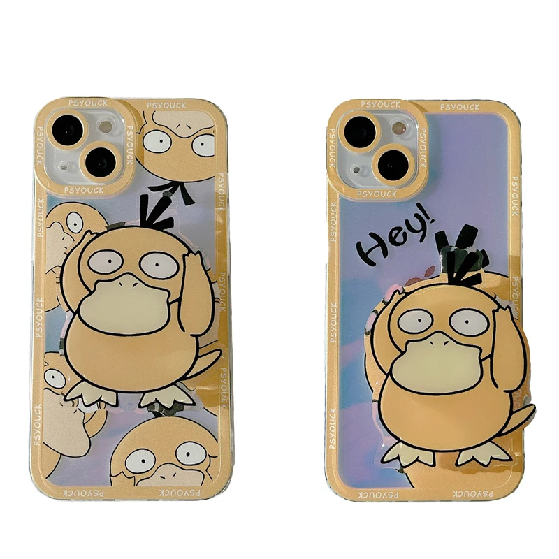 

original anime cartoon Psyduck laser phone case apply to iphone11/12/13/xsmax/7p student white collar couple best friend Gift
