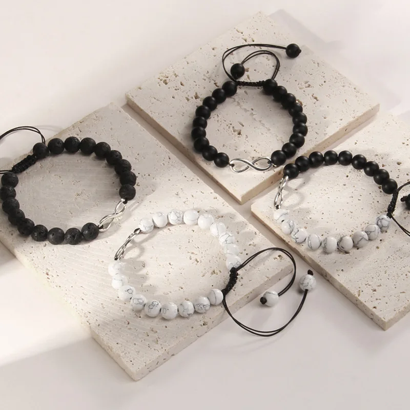 Silver Color Infinity Bracelet Natural Stone Beaded Bracelet 8 Number Pendant Charm Bangle Couple Bracelet for Women Men Jewelry