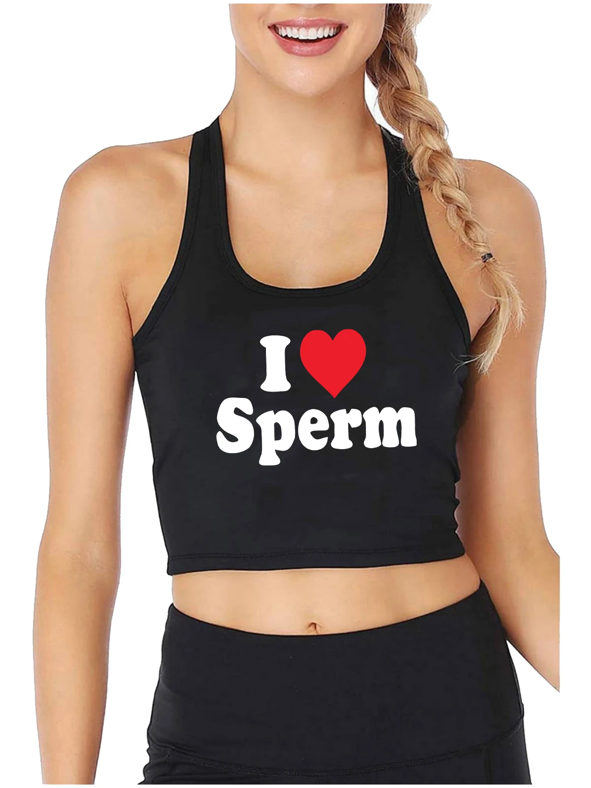 

I Love Sperm Design Sexy Slim Crop Top Hotwife Humorous Fun Flirting Style Tank Tops Swinger Naughty Sports Training Camisole