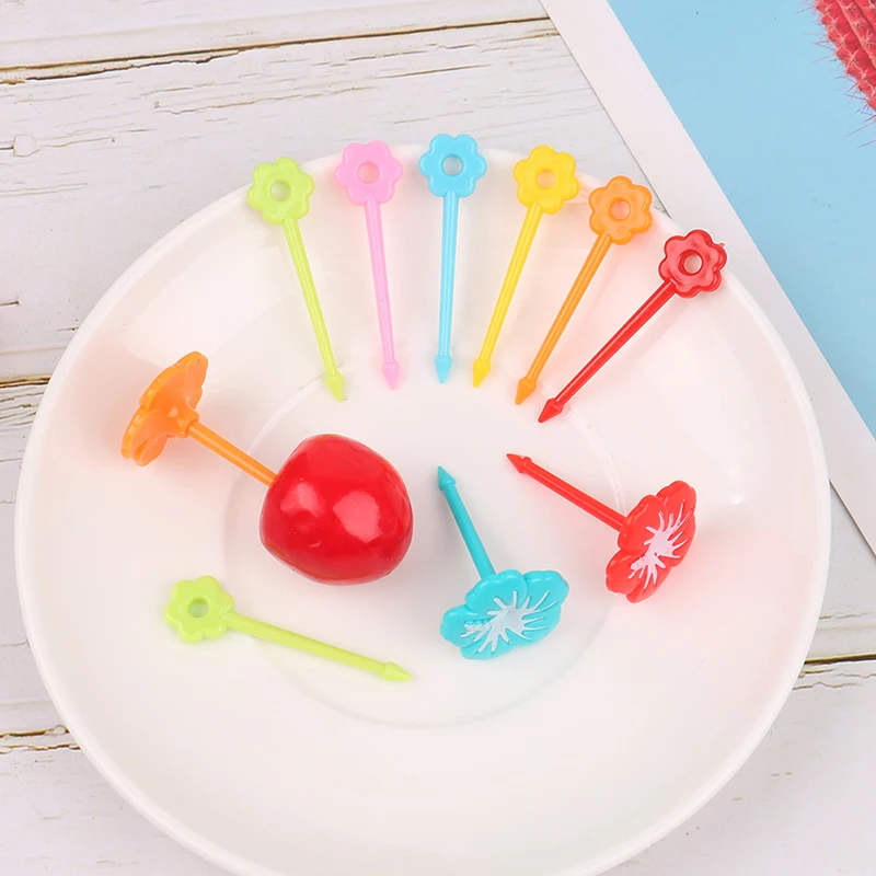 

4/10Pcs Fruit Forks Toothpick flower morning glory Plastic Lunch Box Decor Bento Food Picks Dessert Fork Bento Box Accessories
