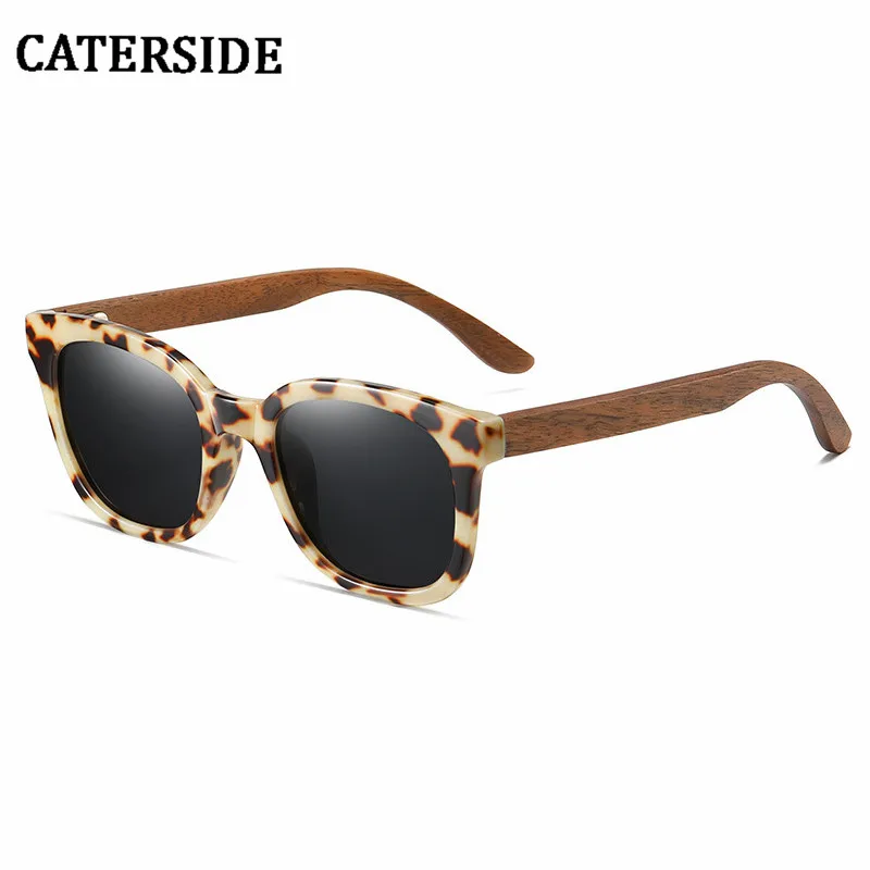CATERSIDE Vintage Polarized Sunglasses For Women Men Black Bamboo Wooden Frame Sun Glasses Luxury Top Quailty Eyeglasses UV400