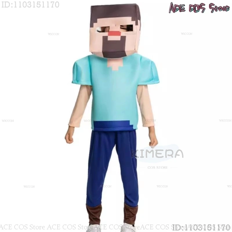 Mine Steve Player Cosplay Costume Outfits Mc Craft Uniforms Clothes Halloween Party Women Men Funny Suit