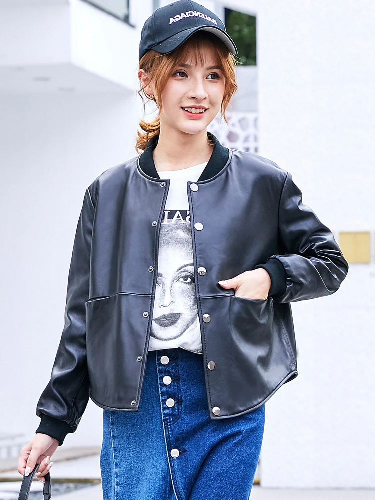 

2023Hot Sale Korean Simple Genuine Leather Jackets Women Spring Autumn Real Sheepskin Coat Female Casual Woman Jacket Cuer
