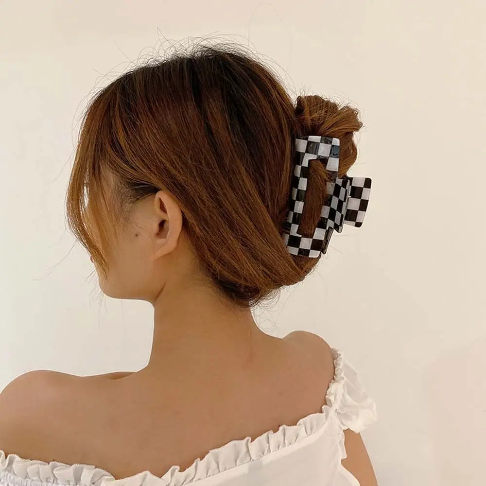 

Sweet Big Checkerboard Lattice Pattern Acetate Candy Color Korean Style Hair Clips Hair Claws Hair Ornaments
