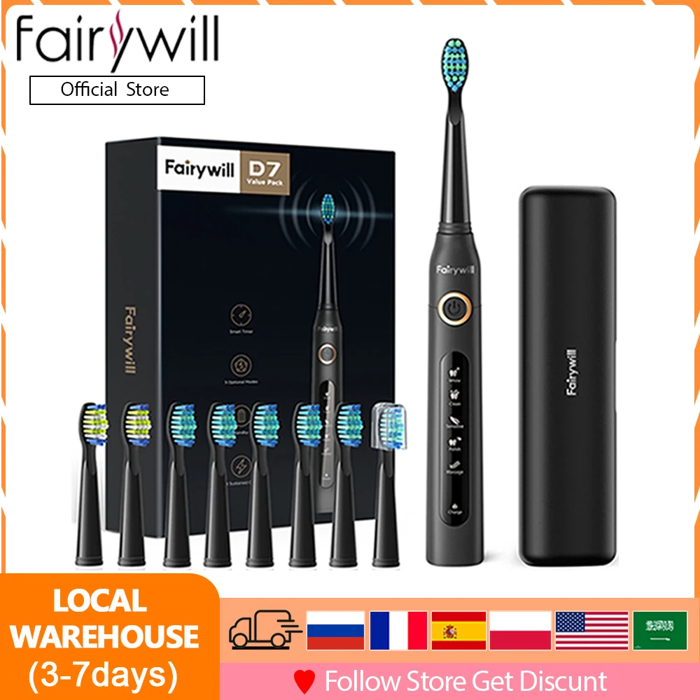 

Fairywill FW507 Sonic Electric Toothbrushes for Adults Kids 5 Modes Smart Timer Rechargeable 8 Super Whitening Toothbrush Heads