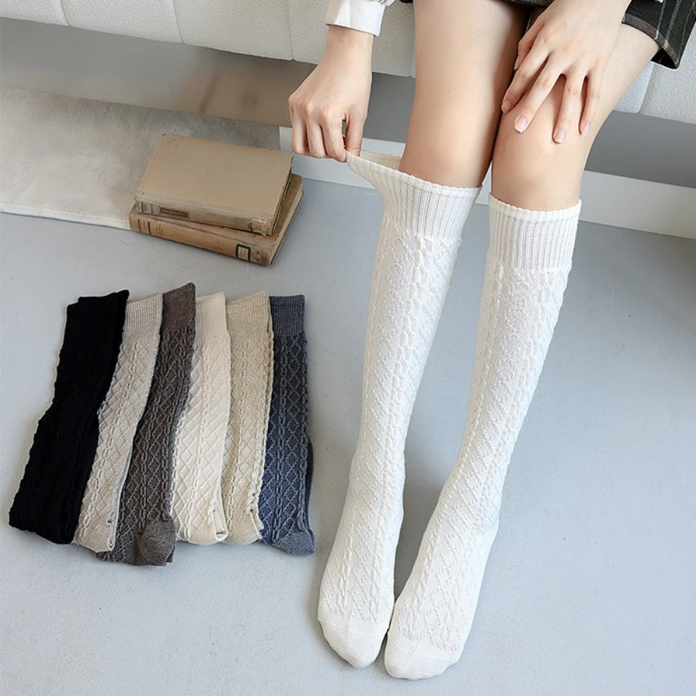 Сплошные цветные толстые крученые чулки женские теплые JK длинные носки до