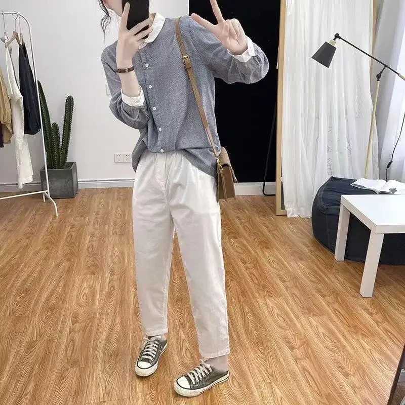 Женская рубашка свободного кроя для похудения с цветными блоками весна 2024 новый