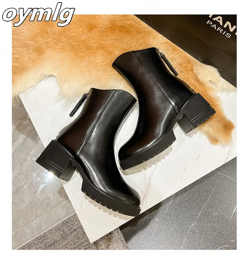 Autumn and winter new back zipper short boots women's fashion all-match thick-soled mid-boots temperament increase fashion boots