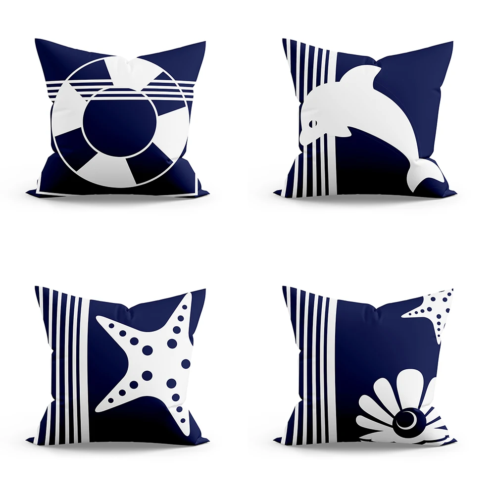 

Home decor blue nautical logo print cushion cover soft polyester pillowcase bedroom car pillowcase funda de almohada