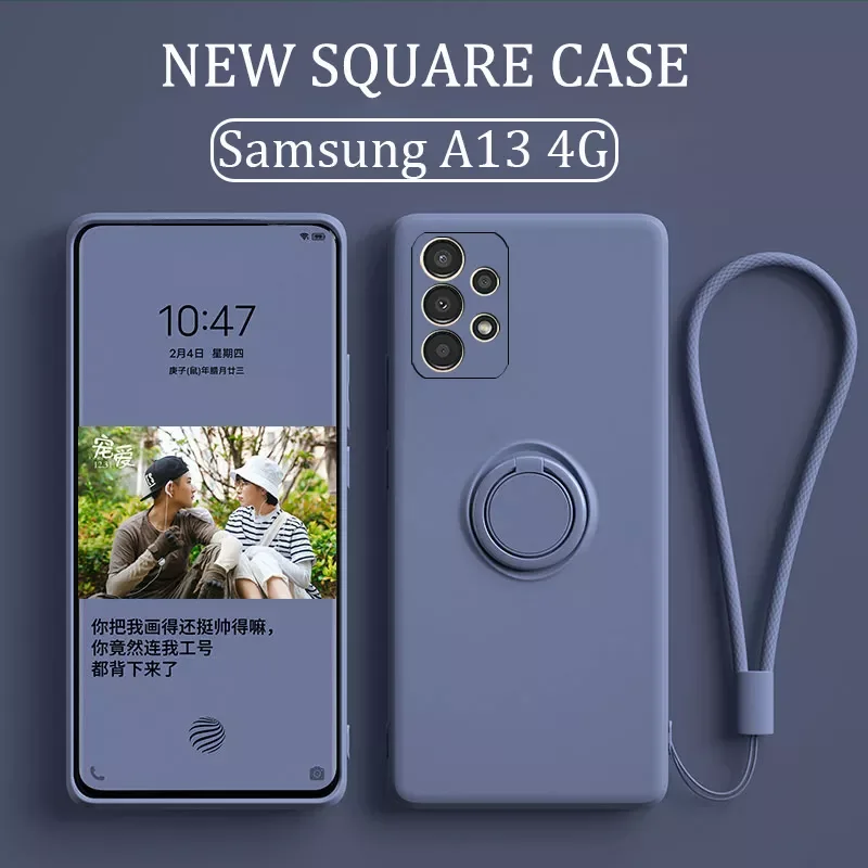 

Original Square Silicon Case For Samsung Galaxy A13 4G Camera Protective Back Cover on Samsung A13 a 13 Magnetic Ring Stand Case