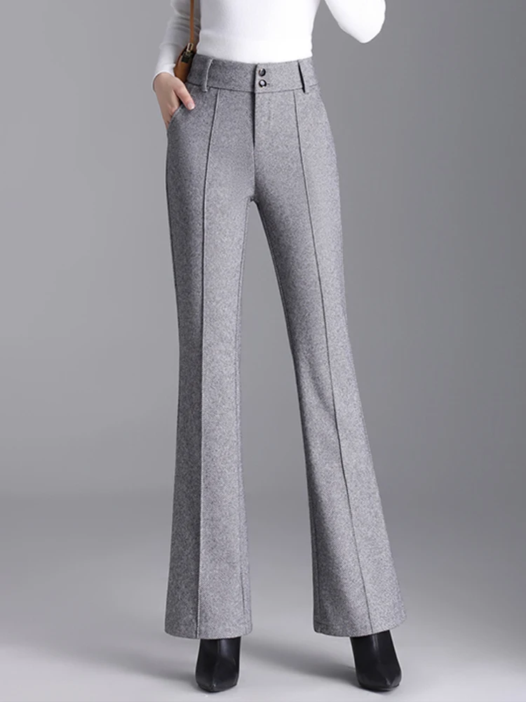 Осень-зима шерстяные брюки с высокой эластичной резинкой на талии женские