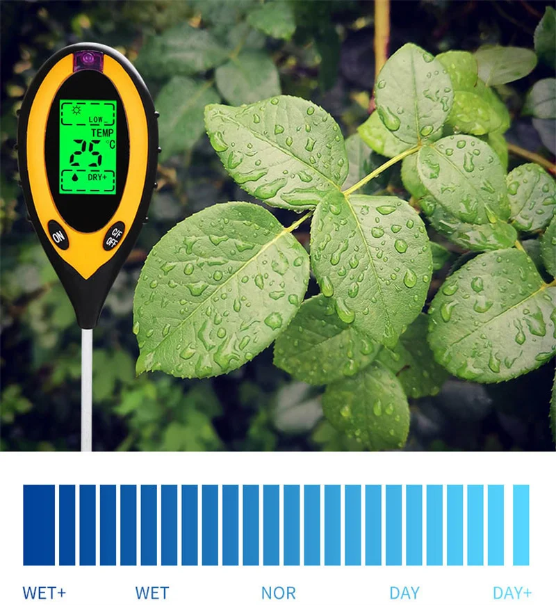 4 в 1 тестер влажности почвы/температуры/почвы PH кислотности измеритель