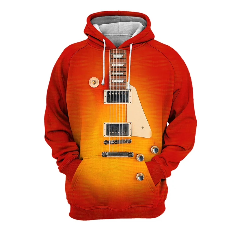 Piano Guitar 3D Print Hoodie For Men Long Sleeve Pullover Musical Instrument Pattern Sweatshirts Street Hooded Coat Male Clothes