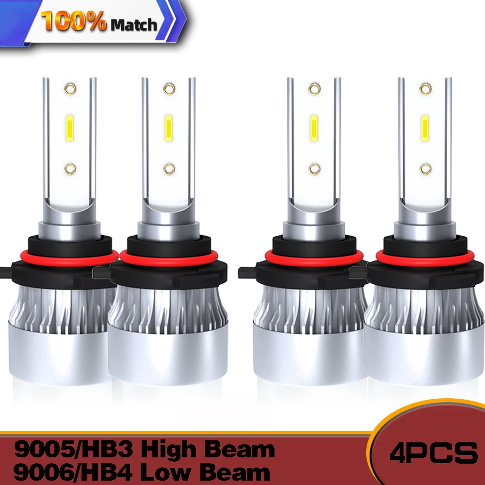 4PCS Canbus 20000LM 120W LED Headlight 9005 9006 HB3 HB4 Led Headlamps Bulb High Low Beam Turbo CSP Chip Auto Lamp 12V 6000K