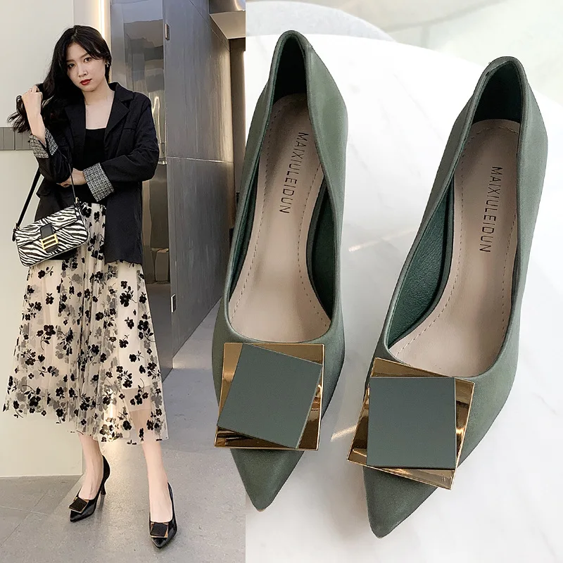 

Womans Pumps 7CM Stiletto High Heels Spring/Autumn Fashion Solid Women Office Career Heeled Shoes Pointed-toe Ladies Work Shoes
