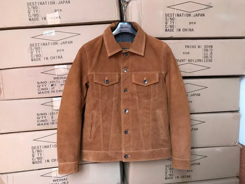 Мужская куртка из натуральной замши коричневая или черная воловьей кожи большие