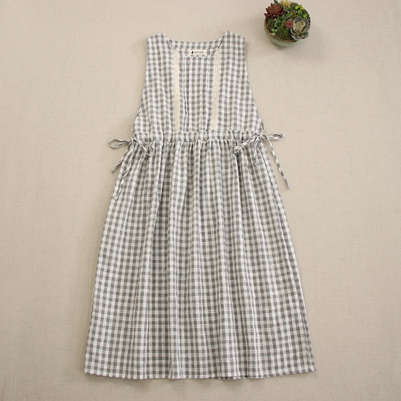 Японское милое винтажное клетчатое хлопковое платье на бретелях Mori для девочек