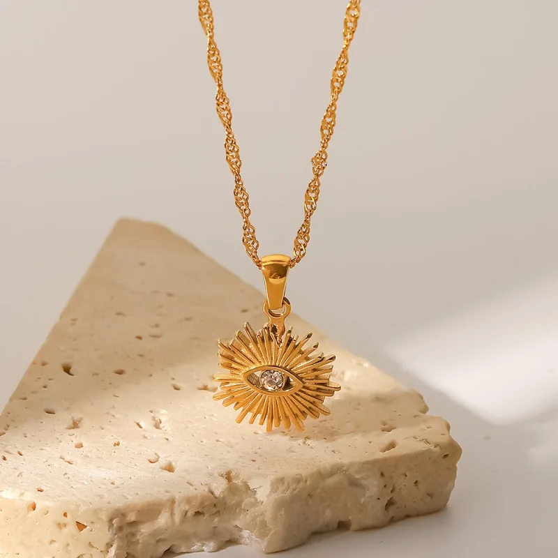 

Water Wave Chain Necklace Hollow Inlaid Zircon Pendant Non-Fading Necklace