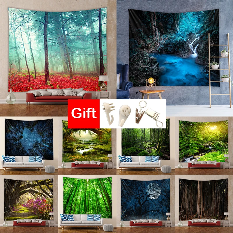 

Forest patterned tapestry Bohemian tapestry room decoration background cloth hanging cloth mandala tapestry