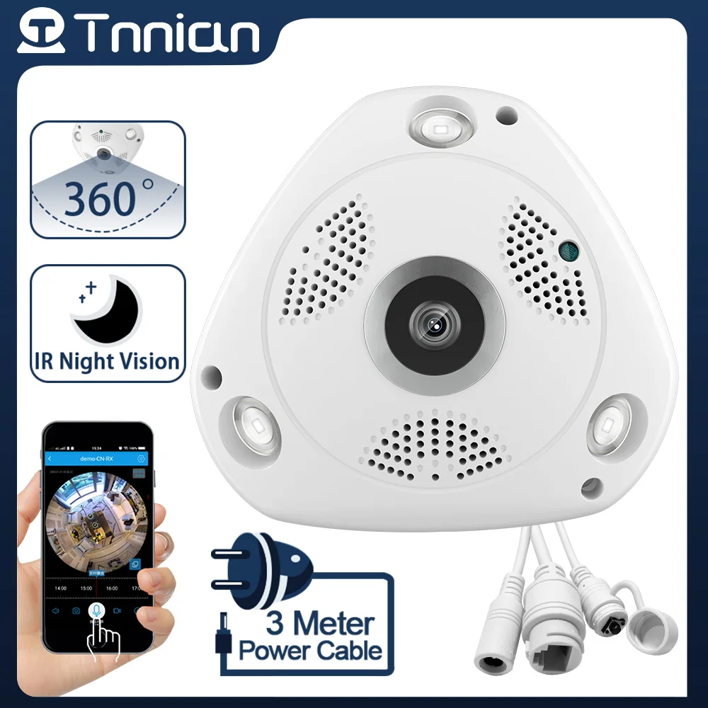 

Tnnian 5MP 360° Panoramic WIFI Camera Fisheye VR Home Surveillance IP Camera Motion Detection Alarm IR Night Vision V380