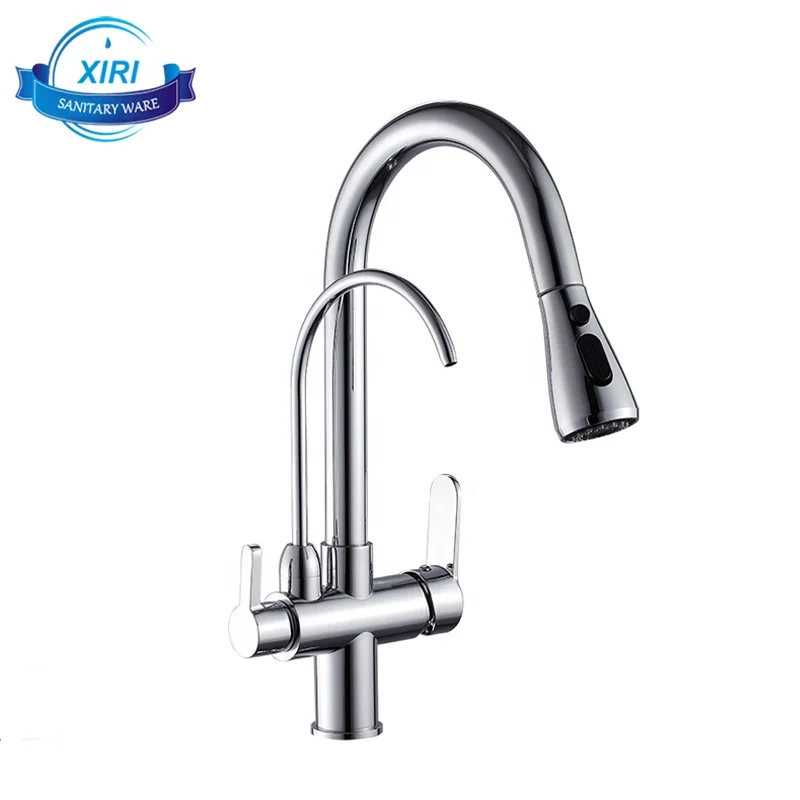 New design multifunctional 3 way brass pull out kitchen sink mixers dual handle pull out kitchen faucet enlarge