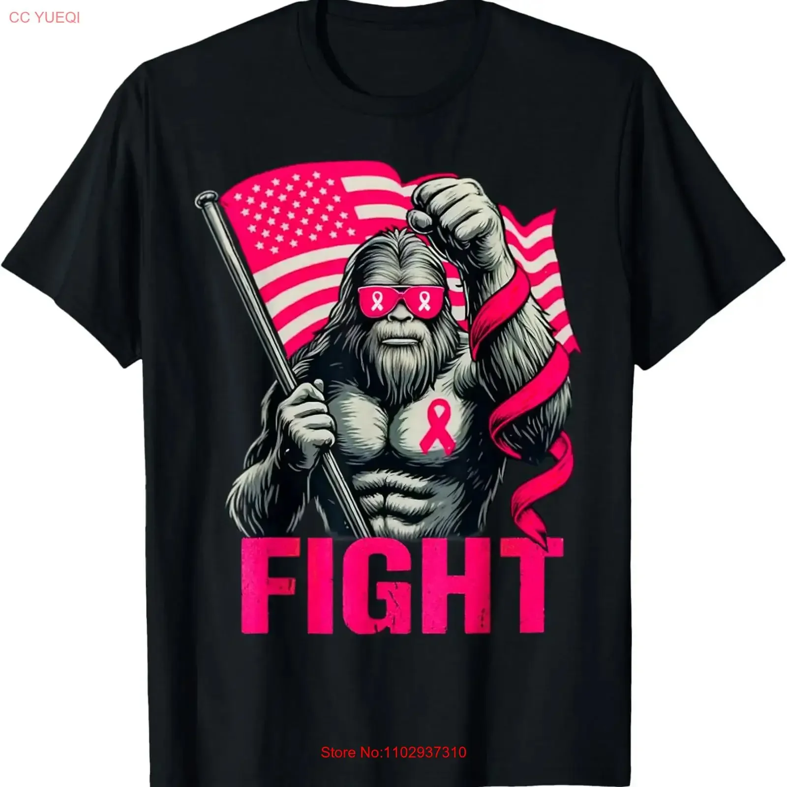 Фото Футболка Bigfoot Pink Ribbon Fight для борьбы с раком молочной железы, винтажная, с эффектом потертости, стильная, эластичная, дизайнерская одежда, унисекс, с графическим принтом №1