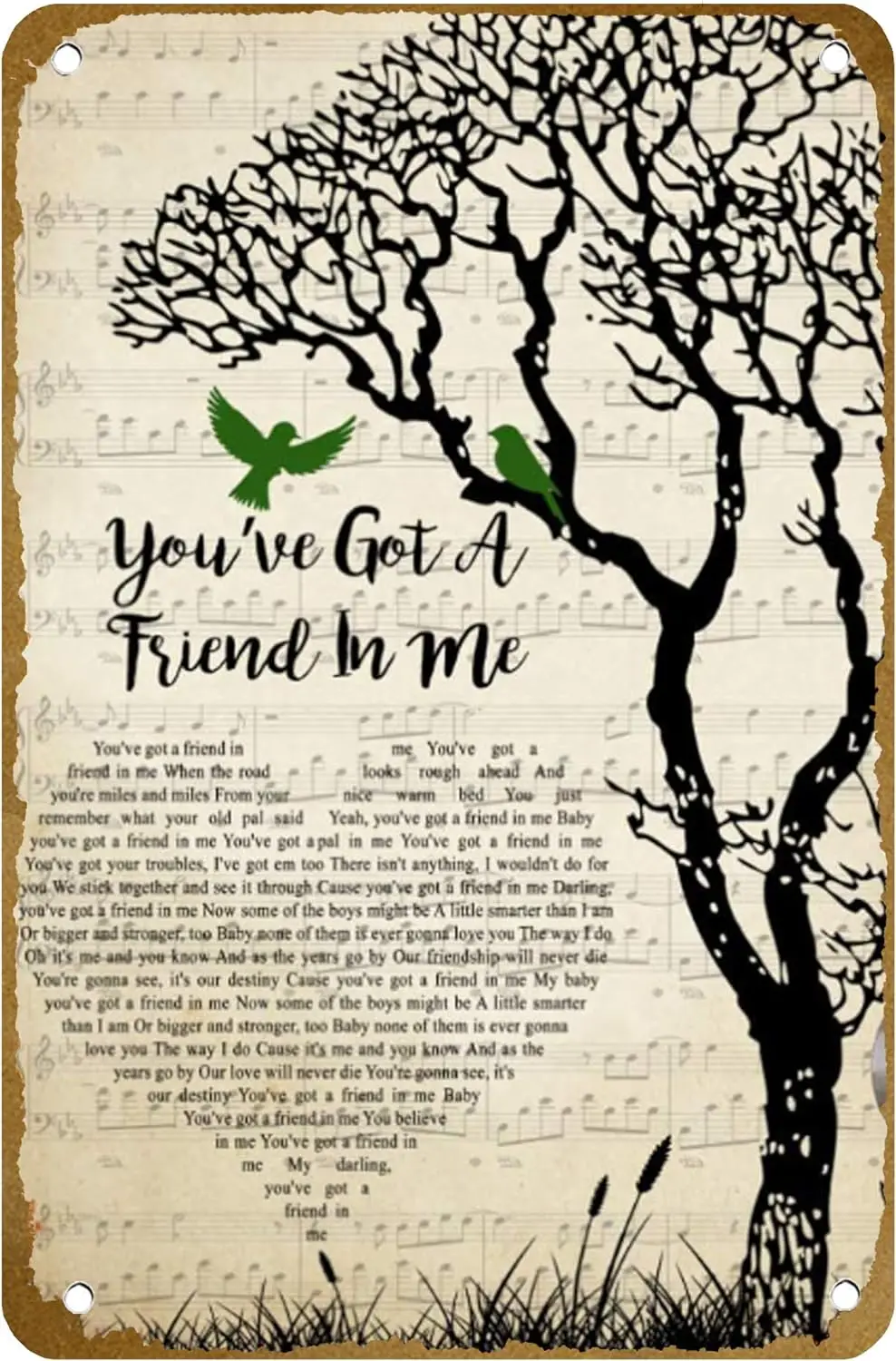 Плакат Skitongifts No Frame YouVe Got A Friend In Me Song Lyrics Heart Tree Birds Винтаж Металлическая жестяная