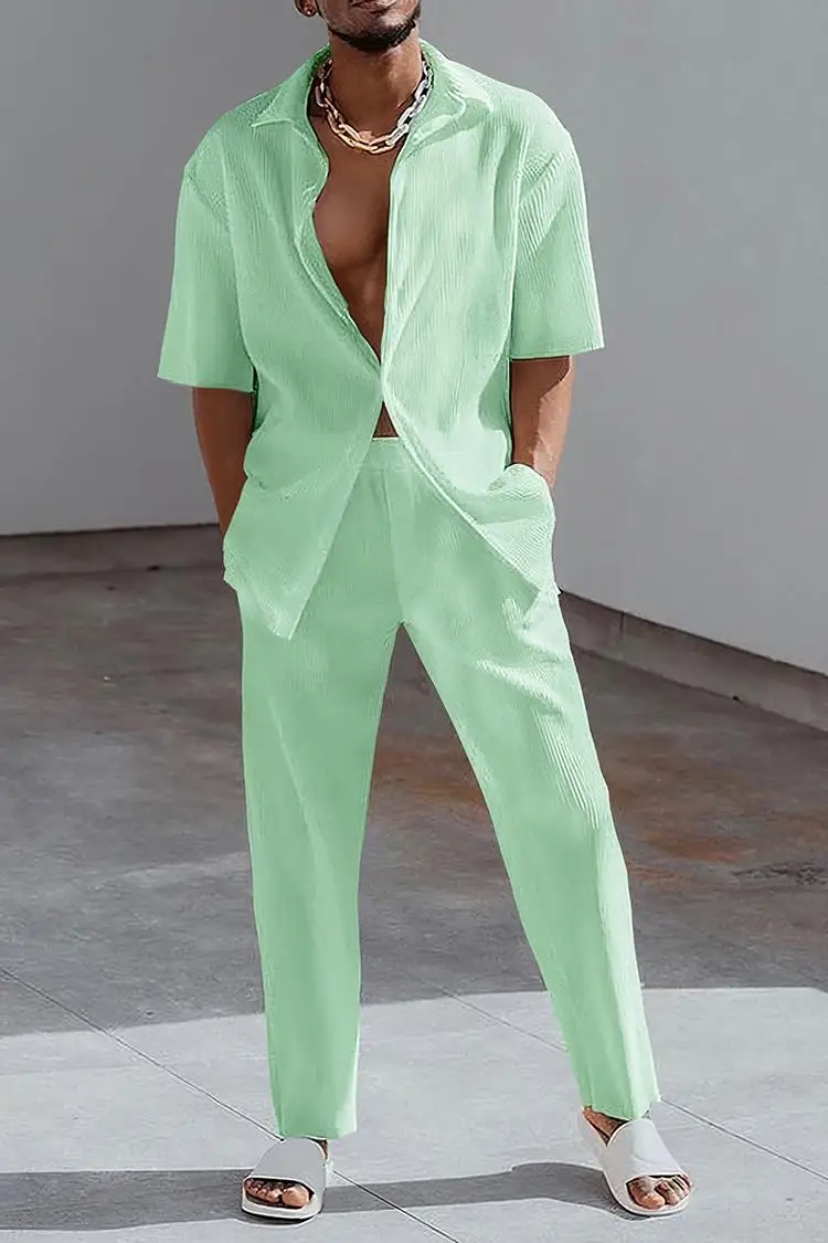 Комплект из рубашки и длинных брюк для мужчин однотонные брюки полиэстера с