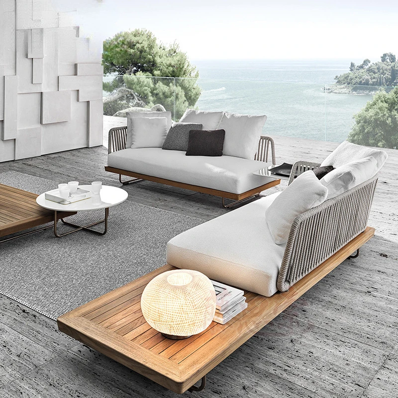 

Designer modern simple empty frame outdoor courtyard villa outdoor leisure teak sea view balcony rattan sofa