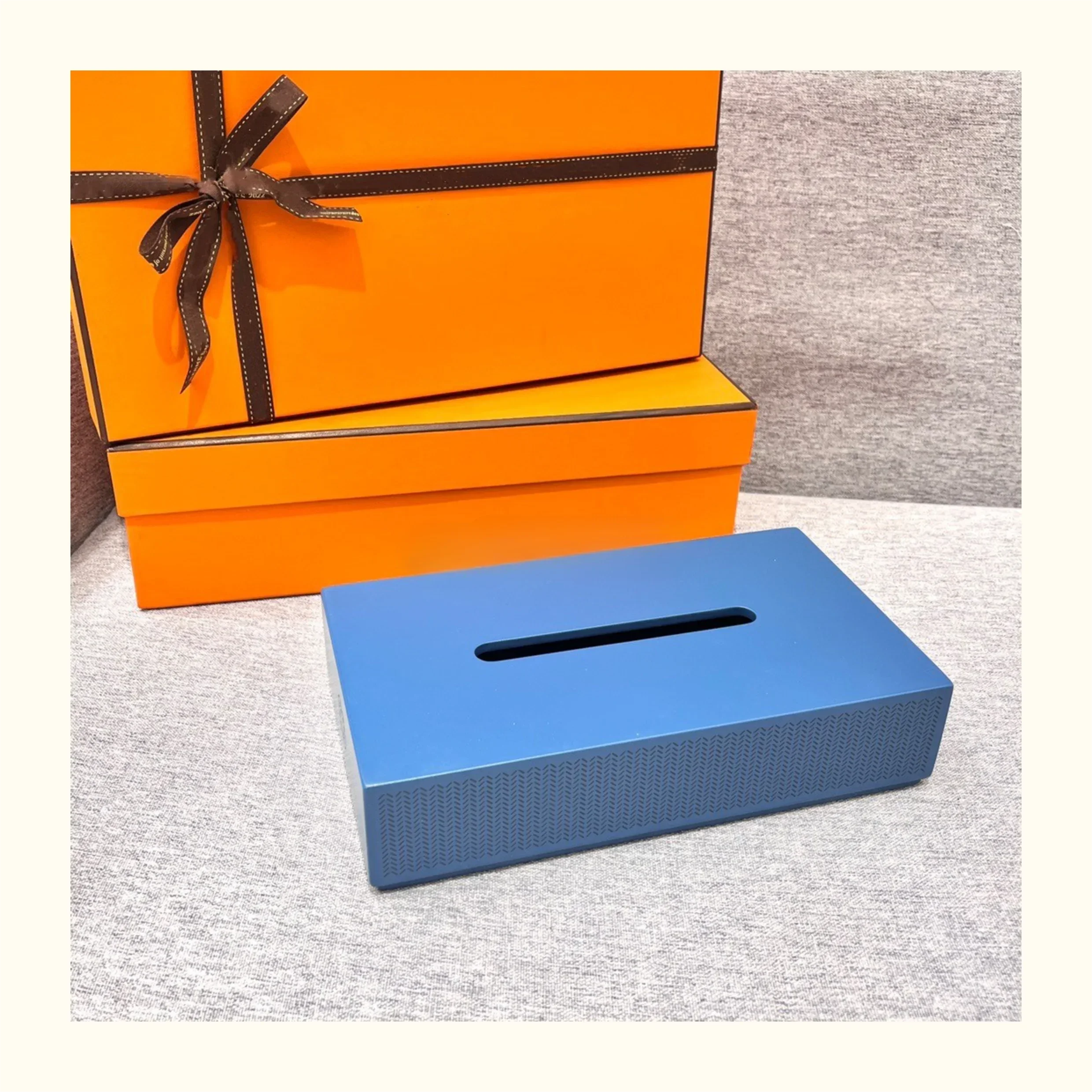 European-Style High-End Home Hand-Painted Carved Wooden Tissue Box Rectangular Square Bright Matte Contrast Color Paint logo