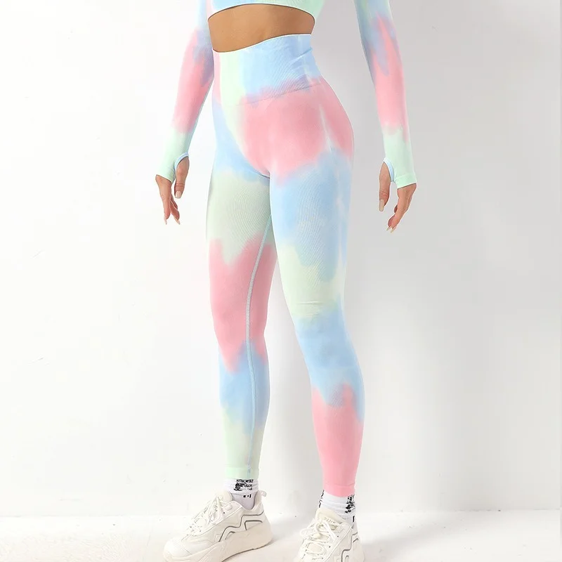 Women Dye Sportswear Yoga Set Workout Leggings Push Up Pant Gym Shorts Seamless Fitness Sports Bra Tracksuit Yoga Suit