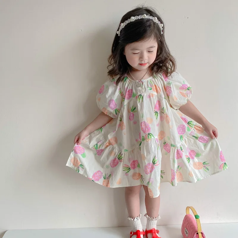 

Летняя одежда для маленьких девочек, платье с цветочным принтом, одежда для малышей, милые платья принцессы