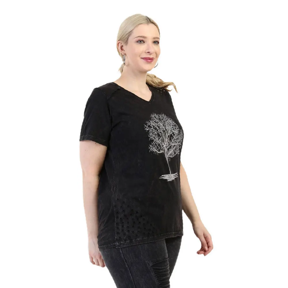 

Женская хлопковая блузка с коротким рукавом, V-образным вырезом и принтом