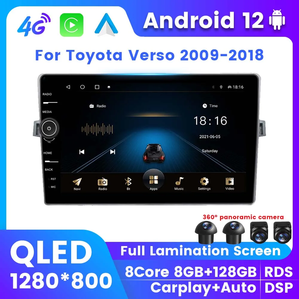 

8G+128G Android 12 Car Radio Stereo For Toyota Corolla Verso 2009 - 2018 GPS Navi Player Wireless Carplay DSP BT 2Din All in one