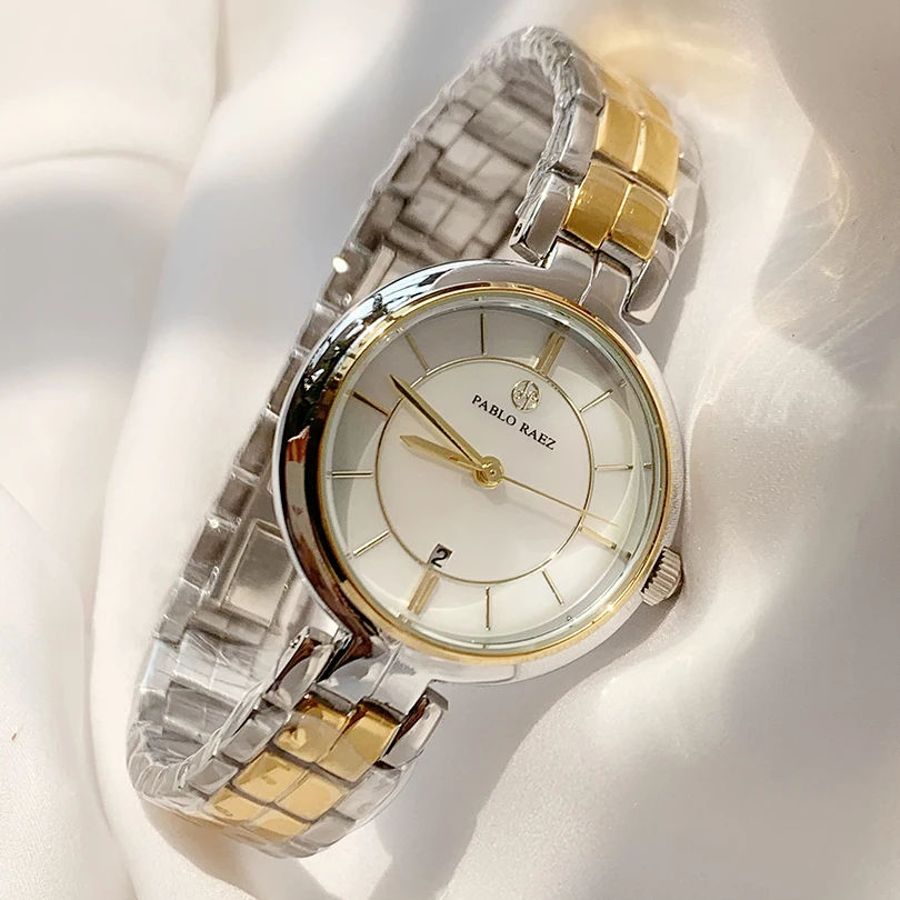 

Часы наручные женские кварцевые, роскошные классические деловые с календарем, из нержавеющей стали, золотистые/Серебристые