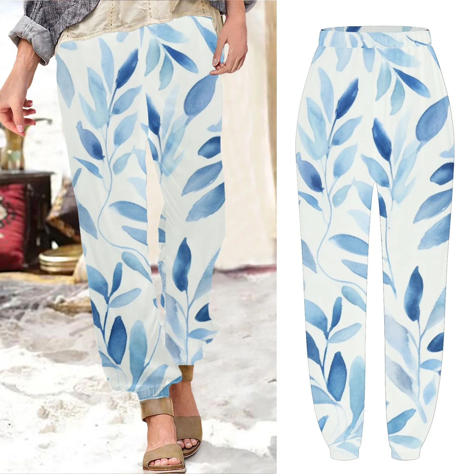 

Bohemian Women'S Pants Summer Women High Waist Floral Printing Easy Trousers Long Pants Drawstring Pockets Boho Beach Pants 2023