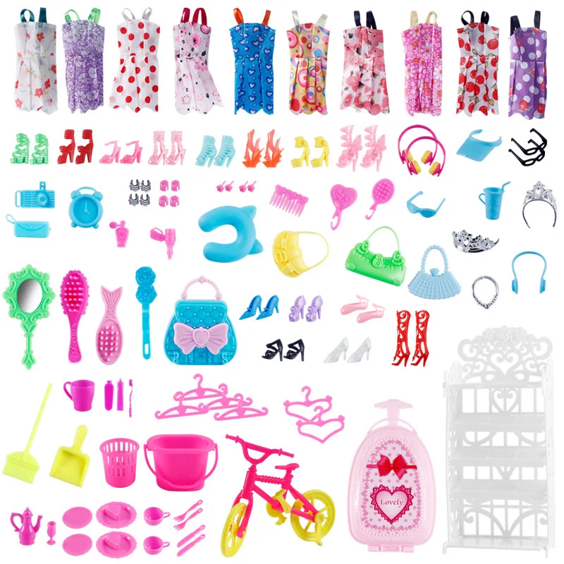 

Popular 87 Pcs Various Accessories Set for 1/6 Doll Shoes Rack Mini Bicycle Culery Miniatures for 11.5 Inches Girl's Toy