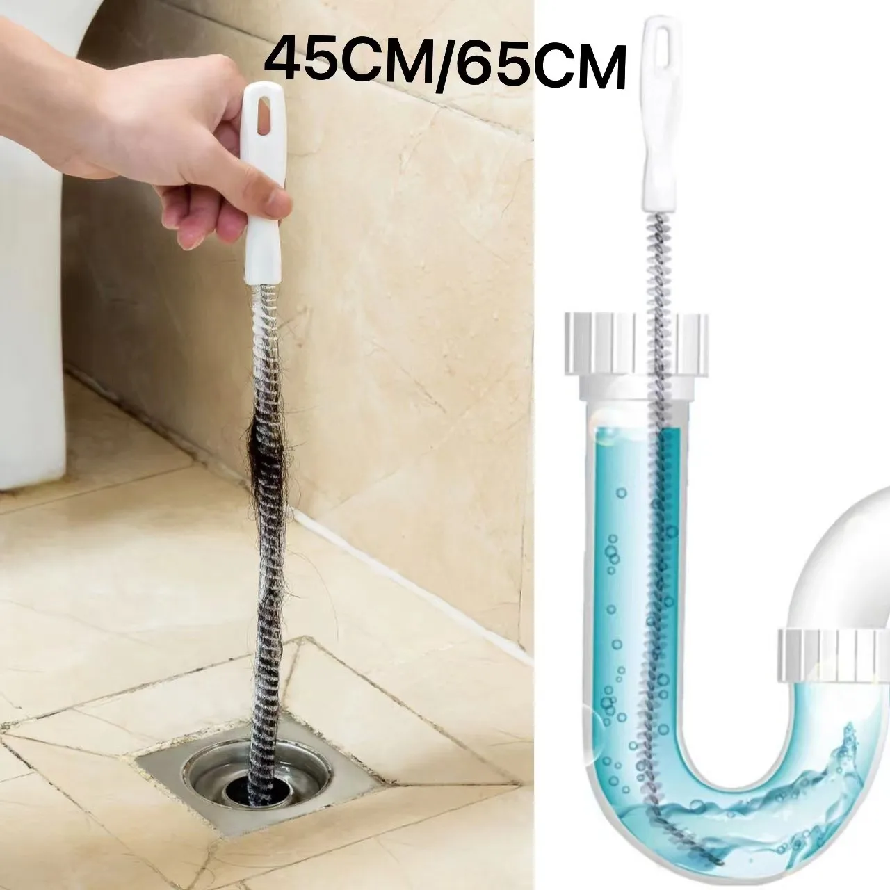 

45/65cm Sewage Pipe Flexible Cleaning Brush Hair Collector Sink Pipe Plug Dirt Dredging Rod Bathroom Kitchen Accessories Tools