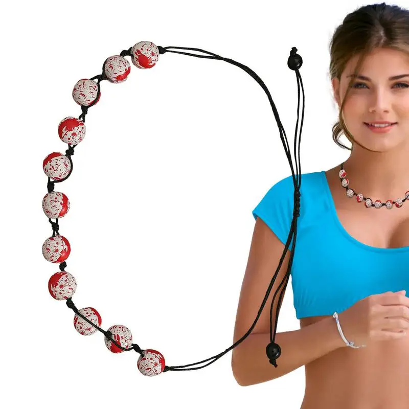 

Wood Bead Necklace Halloween Pumpkin Spider Bead Necklace Portable Halloween Long Strand Art Decor Necklace Jewelry For Women