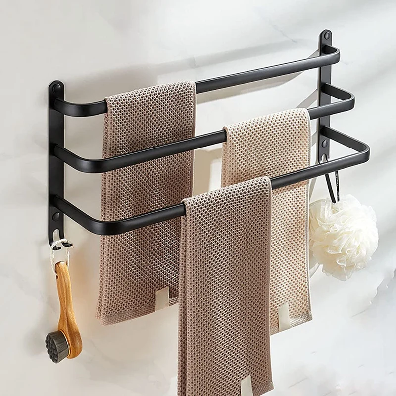 1Pcs Towel Rack Black Three-Ply Towel Rack Kitchen And Bathroom Towel Rack Hooked Towel Rack 60Cm Towel Rack