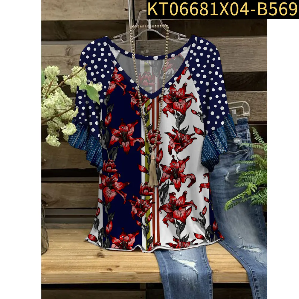 

Женская футболка в горошек, с V-образным вырезом