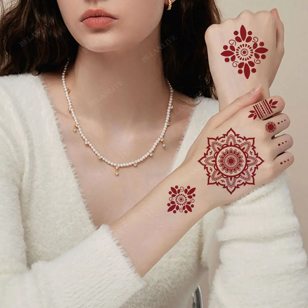 Темно-Бордовая татуировка хной для рук ног тела водостойкие Временные