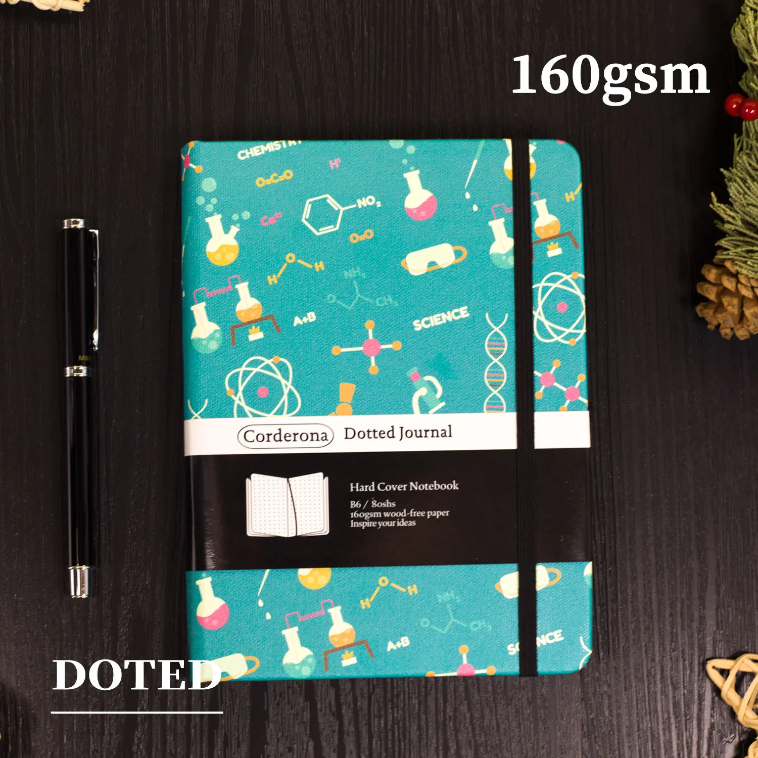 Chemistry Doodle Bullet Dotted Journal Elastic Band 160gsm Thick Paper B6 Hard Cover Notebook