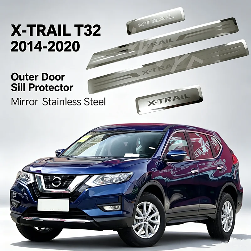 Фото Накладка на внешний порог из нержавеющей стали для Nissan X-trail T32, устойчивая к царапинам и износу, защита порога двери №1