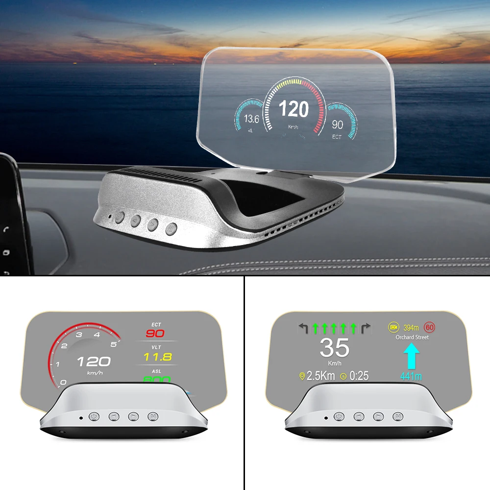

LEEPEE Navigation GPS obd2 Speedometer Protable Car Accessories Auto Projector Hud Head Up Display C3 HUD