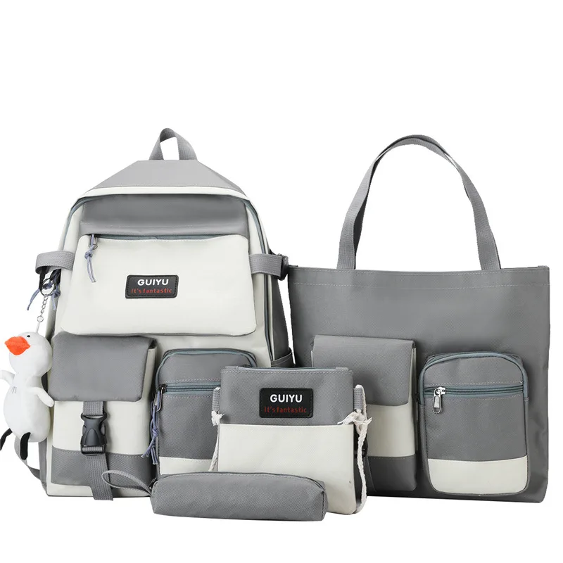 4 Pcs Set Women Canvas School Bags for Teenage Kawaii College Student Kids Book Bag Rucksack Large Capacity Ins Laptop Backpack